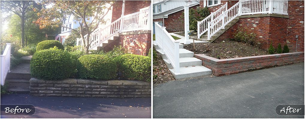 Before and after construction of a retaining wall