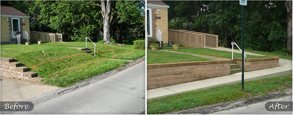 Before and after construction of retaining wall