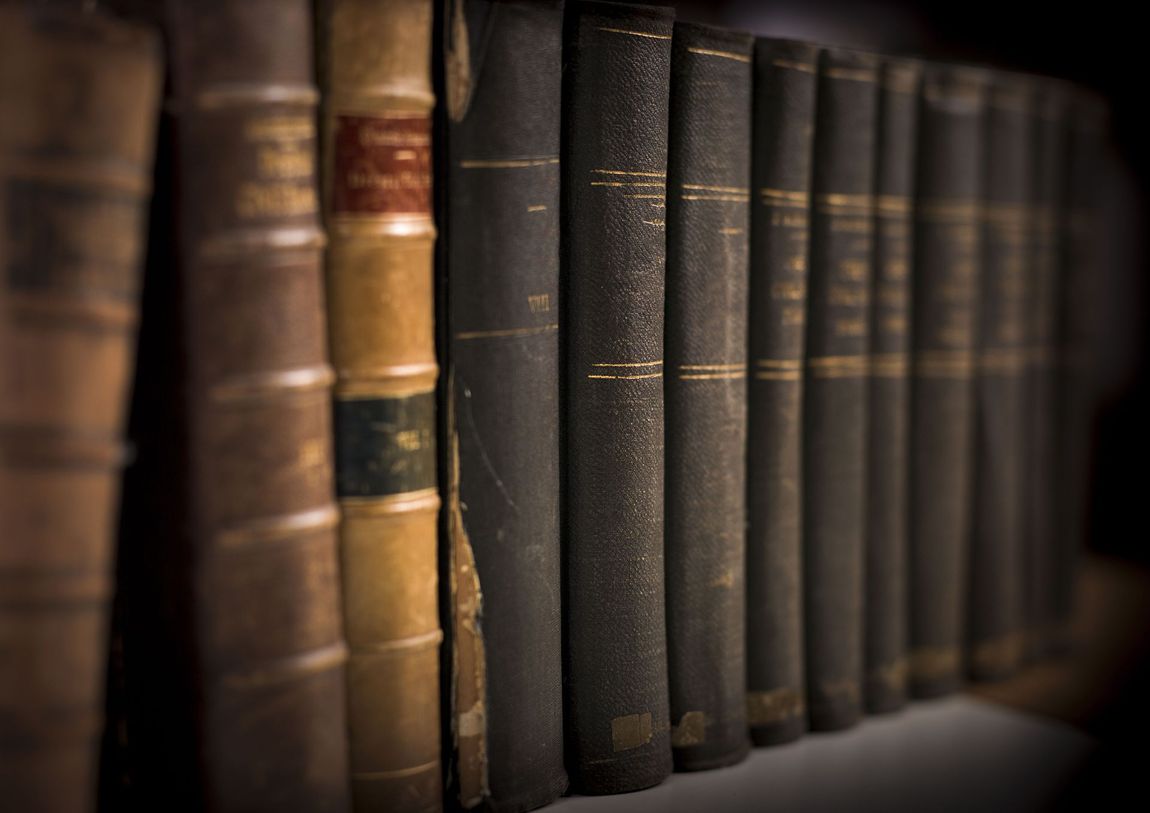 Row of old leather-bound law books