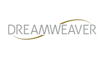 Dreamweaver logo with grey text and gold swoosh.