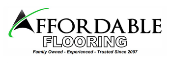 Logo for Affordable Flooring, featuring a stylized black and green "A" with the company name in black text, "Flooring" below.
