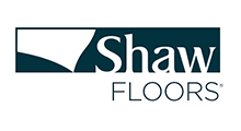 Logo for Shaw Floors, dark teal and white; text