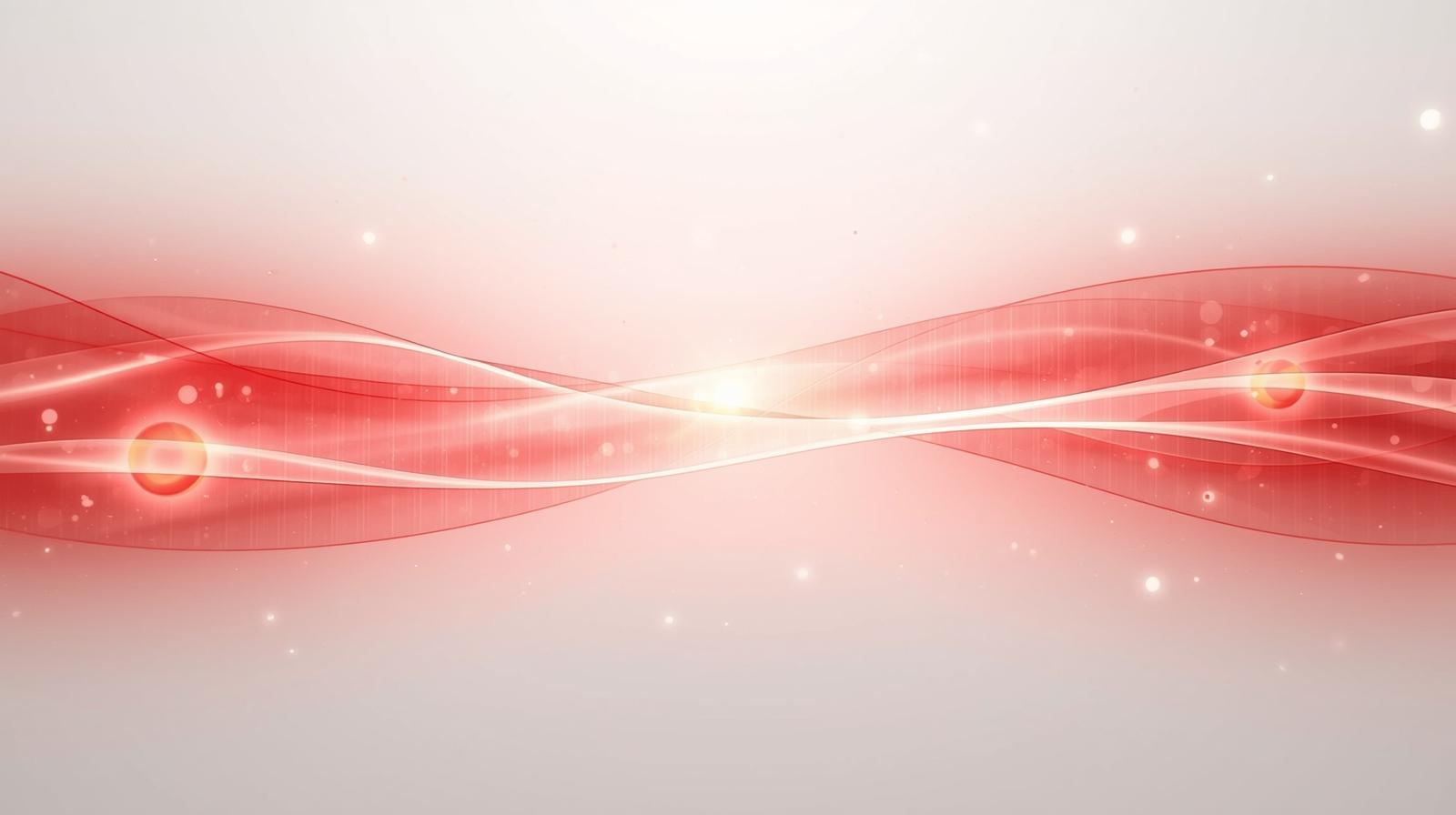 Red wavy lines with glowing highlights and small light particles on a light gray background.