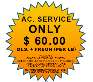Orange AC service coupon: only $60 plus refrigerant per lb, with service details listed.