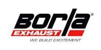 Logo for Borla Exhaust, black letters with a red bar,