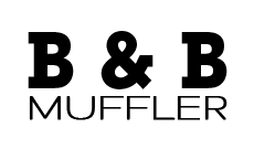 B & B MUFFLER logo: Black block letters B & B, ampersand, with "MUFFLER" below in thin text.