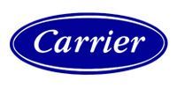 The Carrier logo, featuring the company name in a white, italicized serif font centered inside a dark blue oval.