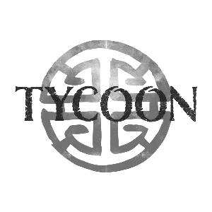A black and white logo for tycoon in a circle