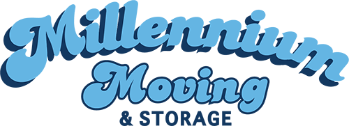 Millennium Moving & Storage logo in blue script on white background