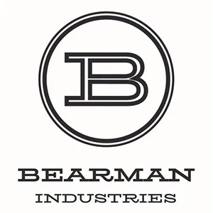 A black and white logo for bearman industries with a letter b in a circle.