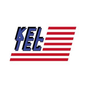 A logo for a company called kel with an american flag in the background