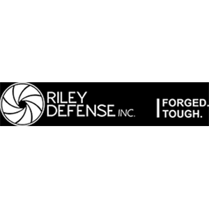 A black and white logo for riley defense inc.