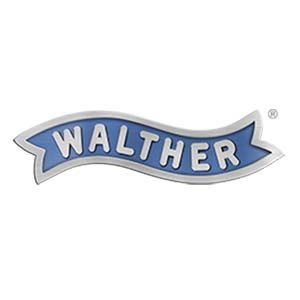 The walther logo is blue and white on a white background.