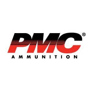 The pmc ammunition logo is red and black on a white background.