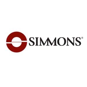 The simmons logo is red and black on a white background.