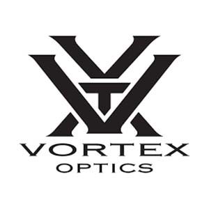 The logo for vortex optics is black and white.