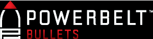 A black and white logo for powerbelt bullets