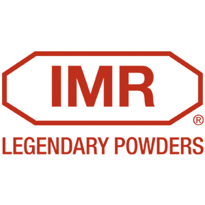 A red and white logo for imr legendary powders