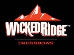 A logo for wickedridge crossbows with a mountain in the background.