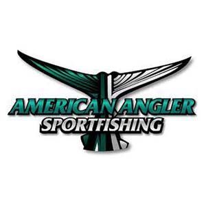 A logo for american angler sportfishing with a bird on it.