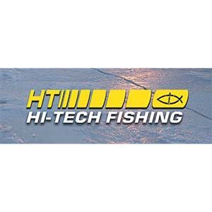 A logo for hi-tech fishing with a fish on it.