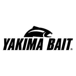 A black and white logo for yakima bait with a fish on it.