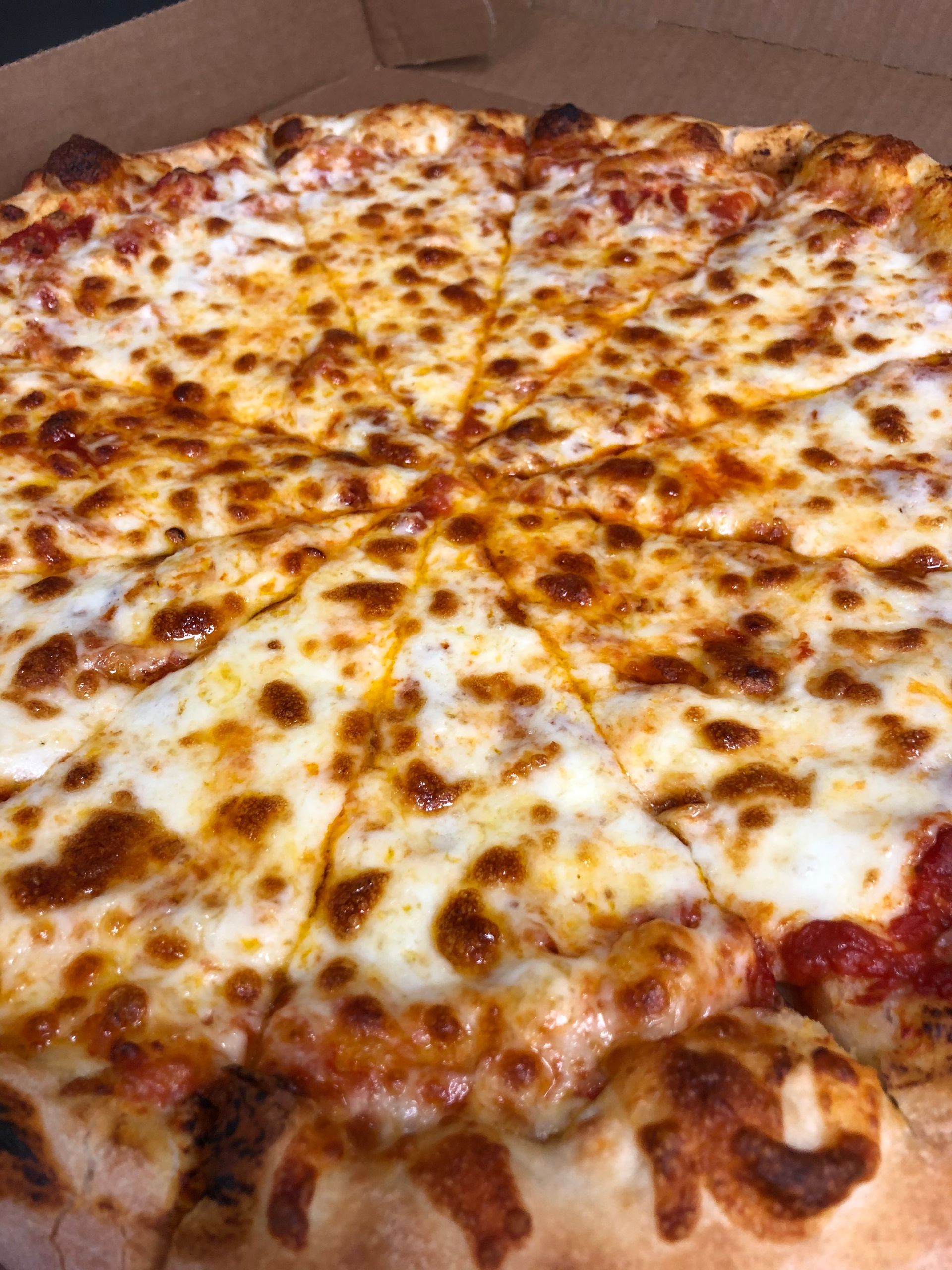 a pizza with a lot of cheese is in a box