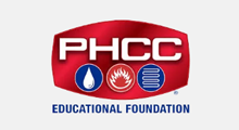 PHCC Educational Foundation logo with red shield and blue icons for water, fire, and plumbing