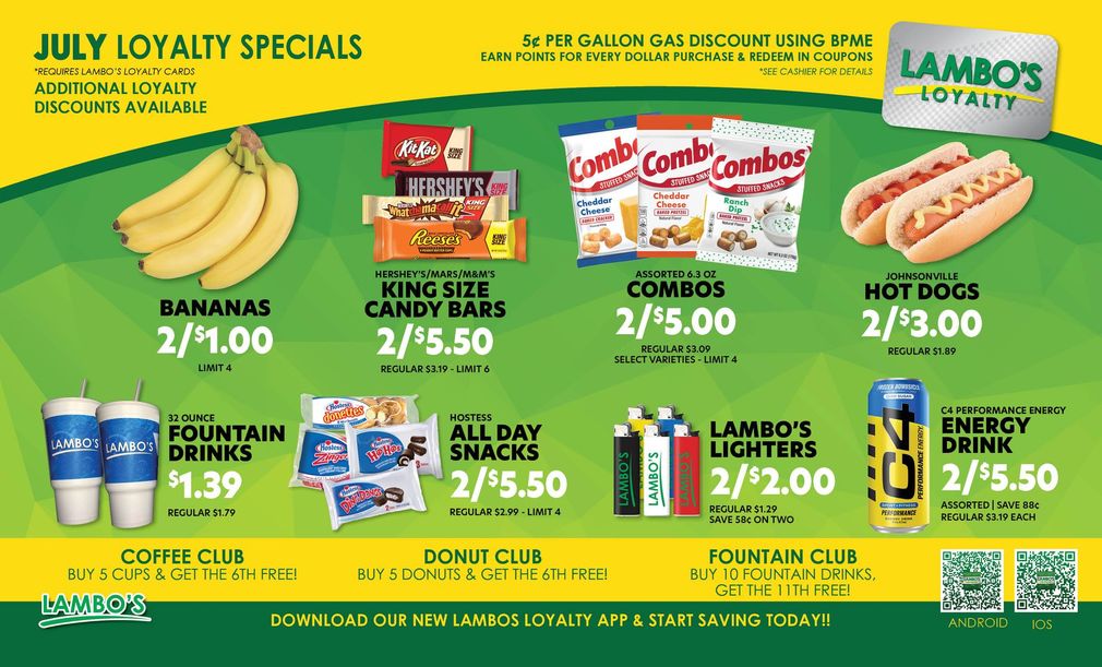 A menu for a restaurant that says february loyalty specials