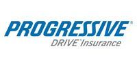 The logo for progressive drive insurance is blue and white.