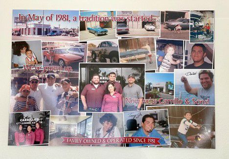 A collage of photos showing the family history of the business