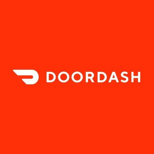 The doordash logo is on a red background.