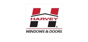 Harvey Windows & Doors logo: Red and black 