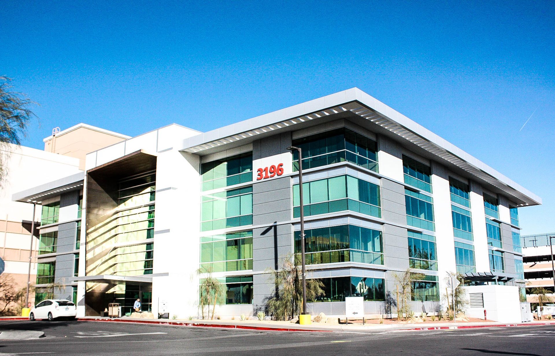 A large building with a sign that says steak on it