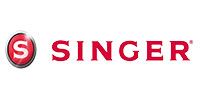 SINGER logo with red text and a red circular “S” icon on a white background