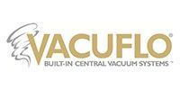 VACUFLO logo with gold lettering and gray swoosh, labeled “Built-in Central Vacuum Systems”
