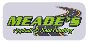 Meade's Asphalt & Seal Coating logo with winding road graphic, green and gray text on a light gray background.
