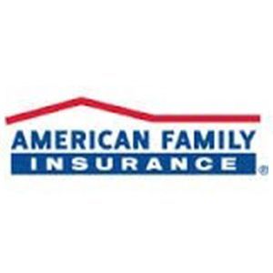 American Family Insurance logo in blue text with a red roof line above it
