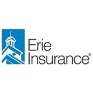 Erie Insurance logo with blue icon and black text on white background