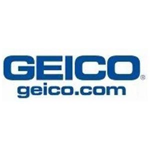 GEICO logo with blue text and geico.com on a white background