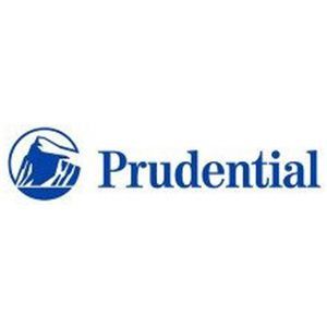 Prudential logo in blue with a circular mountain emblem on a white background