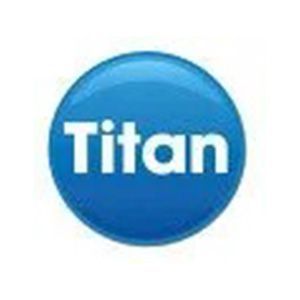 Blue circular Titan logo with white text