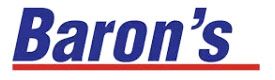 Baron's logo in blue text with a red line underneath.