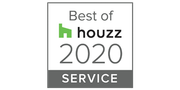 'Best of Houzz 2020 Service' award badge with a green house icon and the Houzz logo.