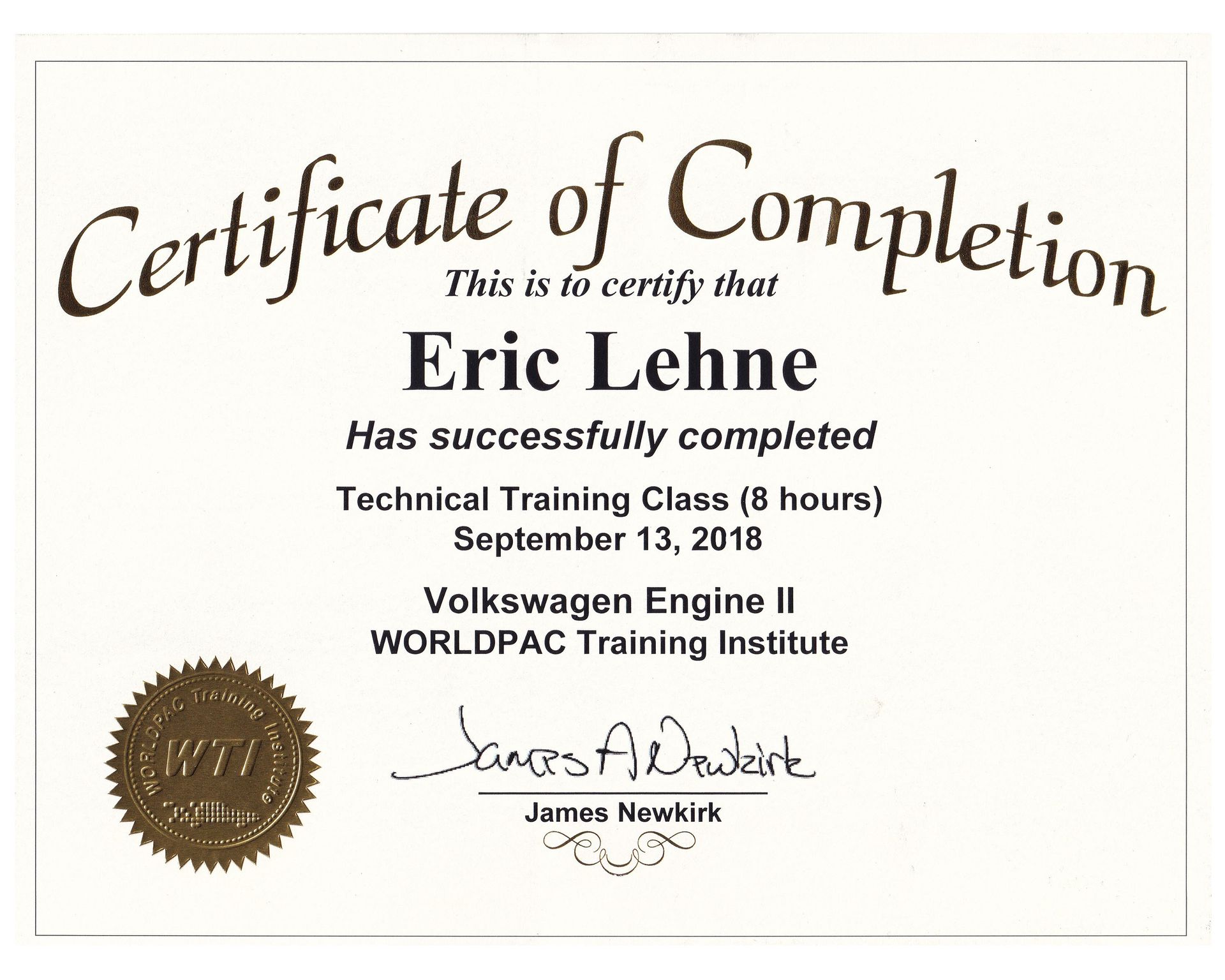 Hoffman's VW certificate