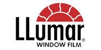 LLumar window film logo with red arc design and black text on white background