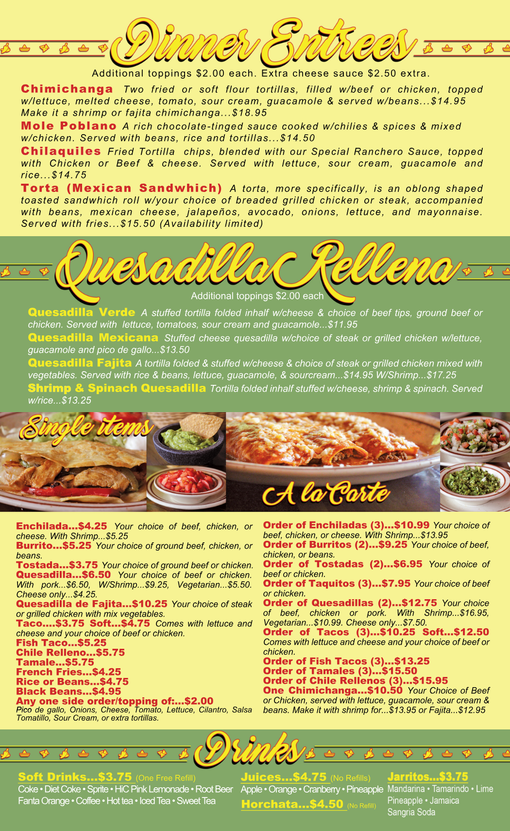 Menu Plaza Garibaldi Mexican Restaurant