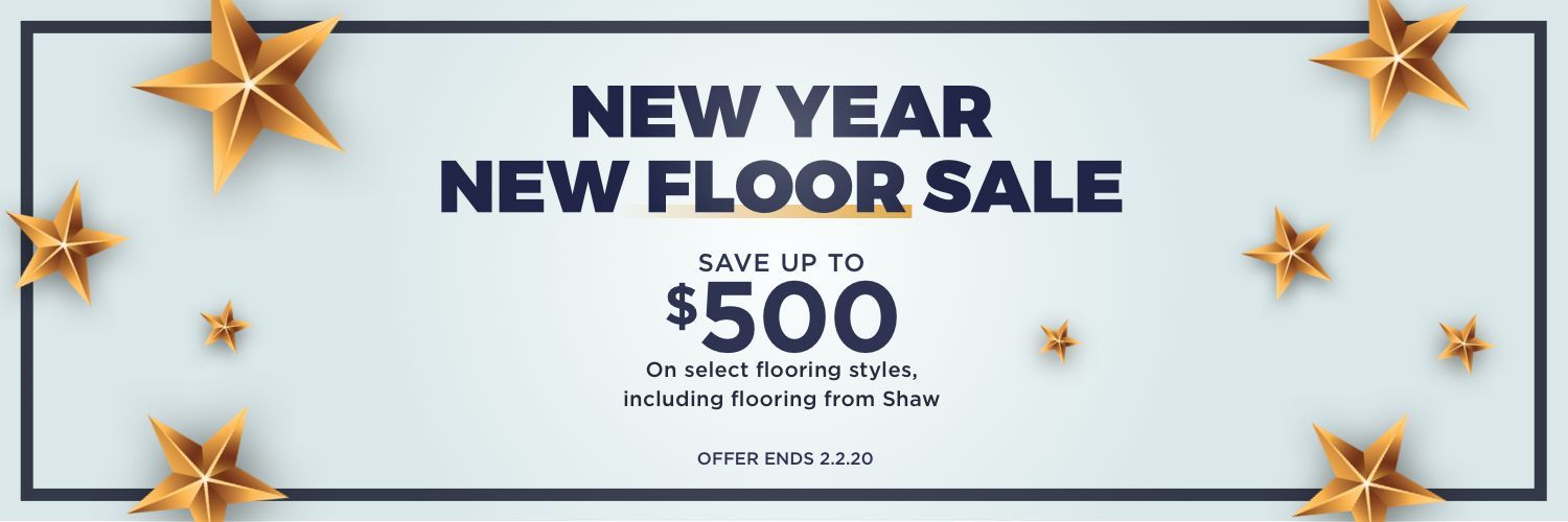 New Year, New Floor Sale with a savings up to $500, with golden stars.