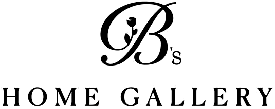 A black and white logo for B's Home Gallery.