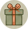 Green wrapped gift box with orange ribbon and bow on a beige background